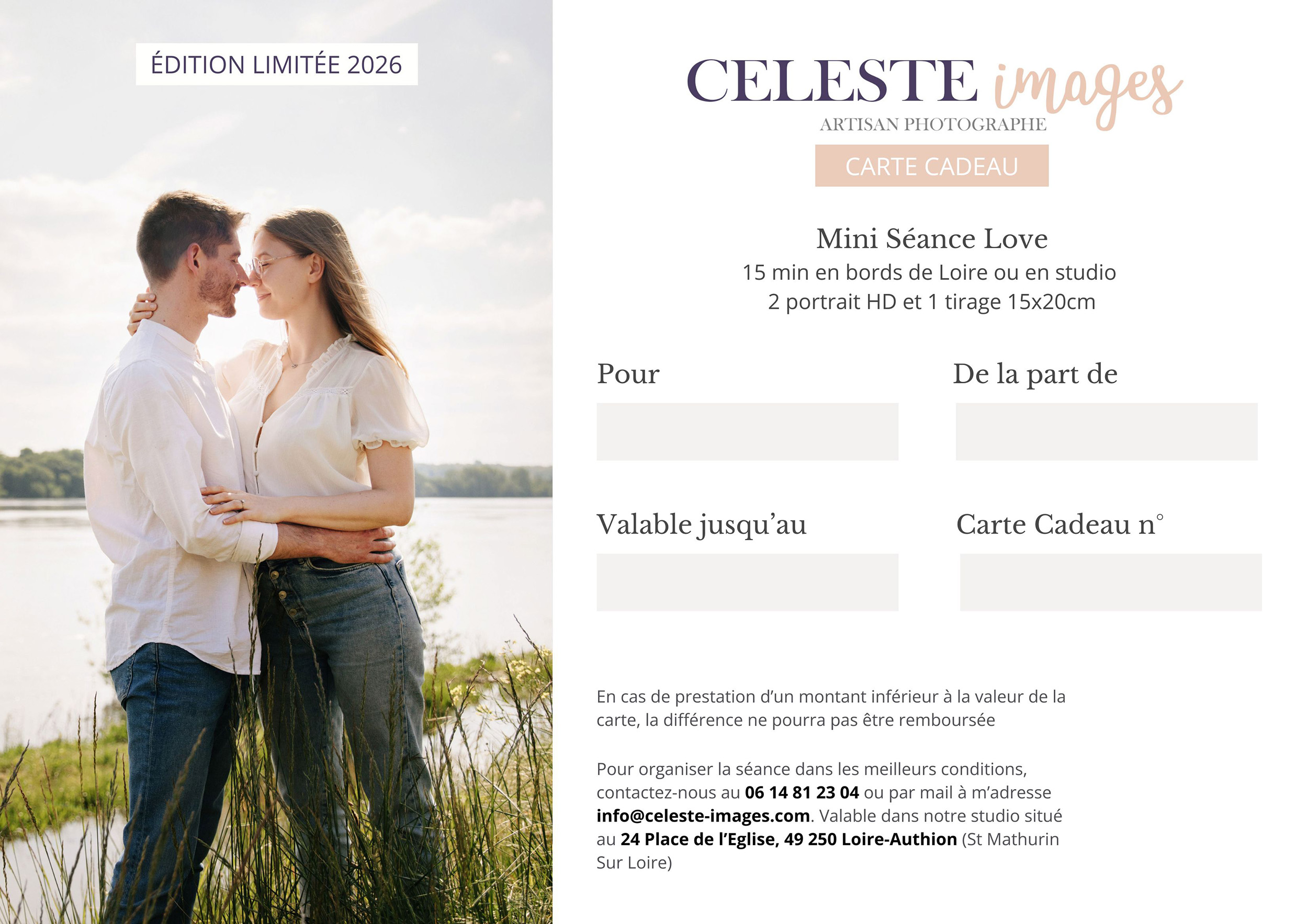 Cartes Cadeaux Celeste Images - 2 Carte cadeau - Mini Séance Love 2026 Edition limitée
