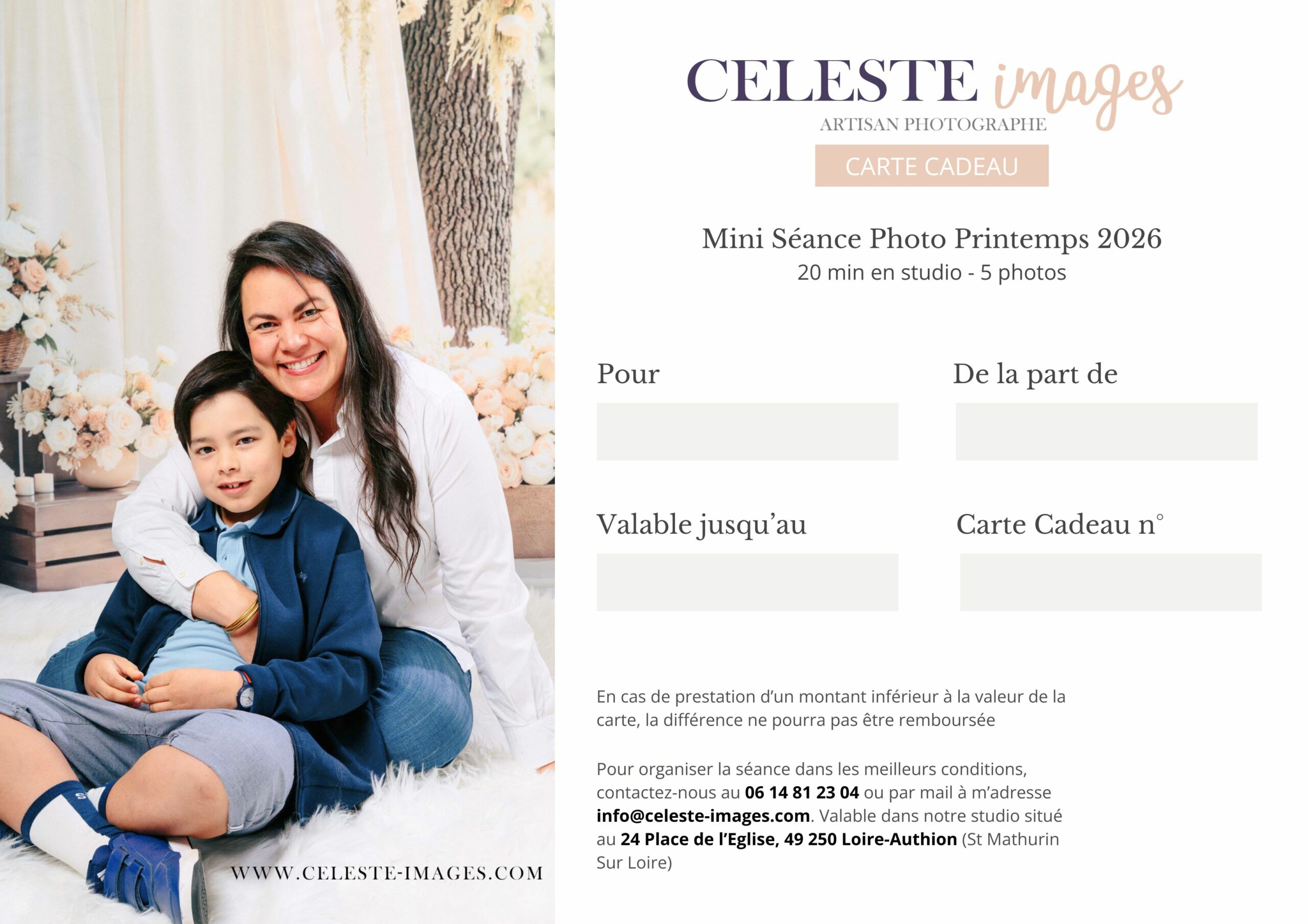 Cartes Cadeaux Celeste Images (1) Carte cadeau - Mini Séance Printemps 2026